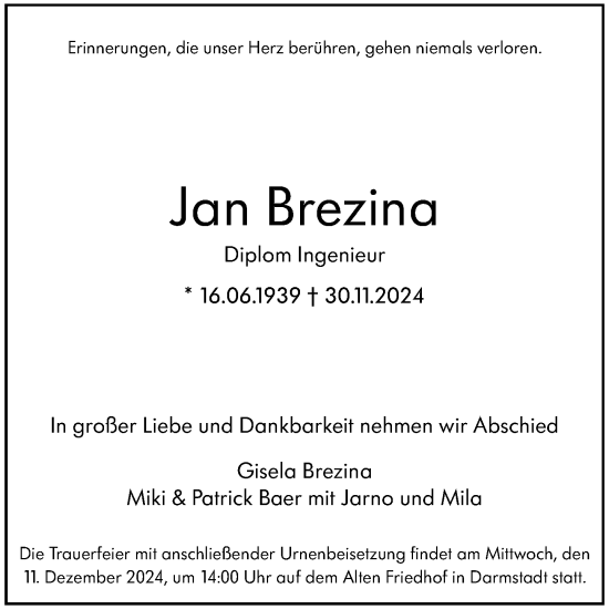 Traueranzeige von Jan Brezina von Darmstädter Echo