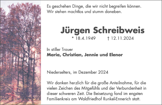 Traueranzeige von Jürgen Schreibweis von Camberger Anzeiger