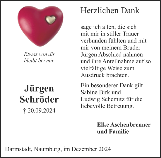 Traueranzeige von Jürgen Schröder von Darmstädter Echo