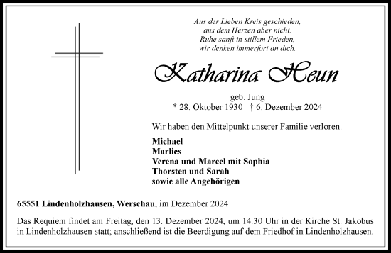 Traueranzeige von Katharina Heun von Nassauische Neue Presse