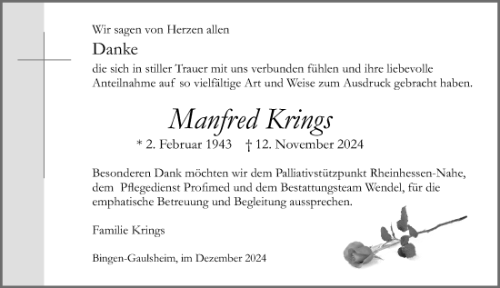 Traueranzeige von Manfred Krings von Allgemeine Zeitung Rheinhessen-Nahe