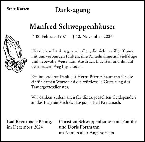 Traueranzeige von Manfred Schweppenhäuser von Allgemeine Zeitung Rheinhessen-Nahe