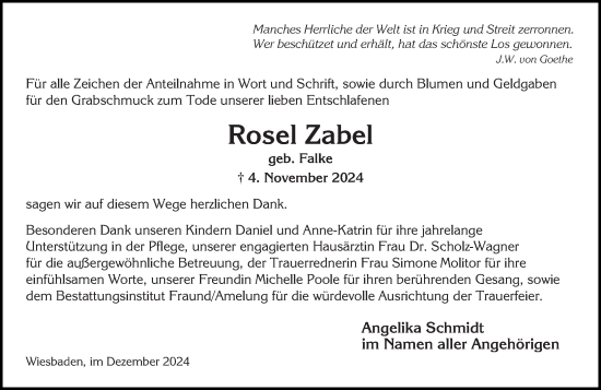 Traueranzeige von Rosel Zabel von Wiesbadener Kurier