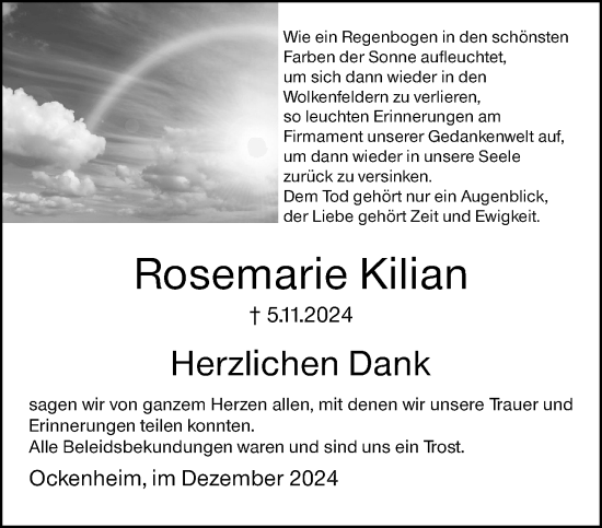 Traueranzeige von Rosemarie Kilian von Binger-/Ingelheimer Wochenblatt
