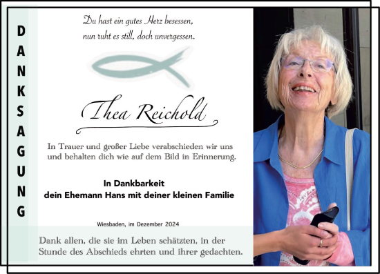 Traueranzeige von Thea Reichold von Wiesbadener Kurier