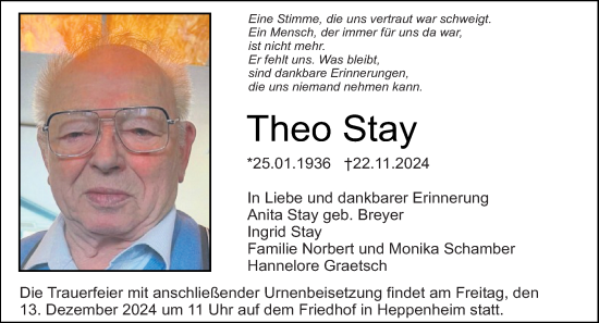 Traueranzeige von Theo Stay von Starkenburger Echo