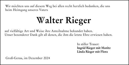 Traueranzeige von Walter Rieger von Groß-Gerauer Echo