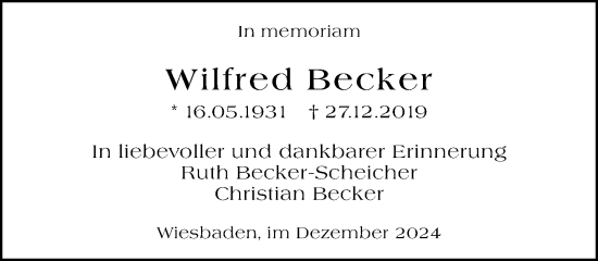 Traueranzeige von Wilfred Becker von Wiesbadener Kurier