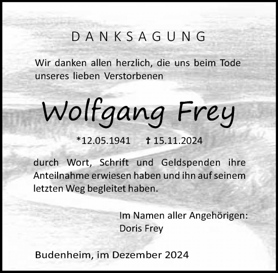Traueranzeige von Wolfgang Frey von Allgemeine Zeitung Mainz