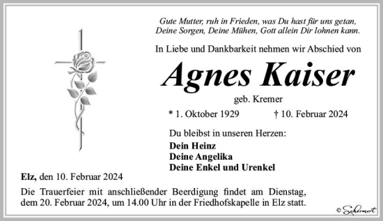 Traueranzeige von Agnes Kaiser von Nassauische Neue Presse
