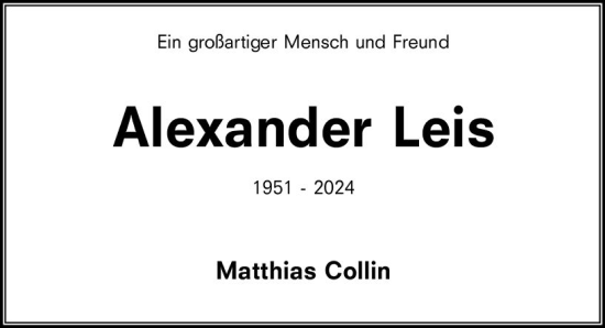 Traueranzeige von Alexander Leis von Wiesbadener Kurier