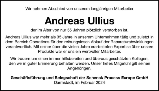 Traueranzeige von Andreas Ullius von Darmstädter Echo
