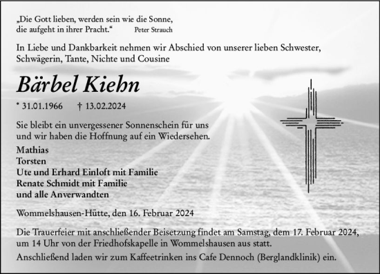 Traueranzeige von Bärbel Kiehn von Hinterländer Anzeiger