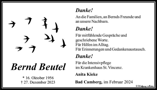Traueranzeige von Bernd Beutel von Camberger Anzeiger