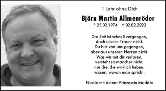 Traueranzeige von Björn Martin Allmenröder von Weilburger Tageblatt