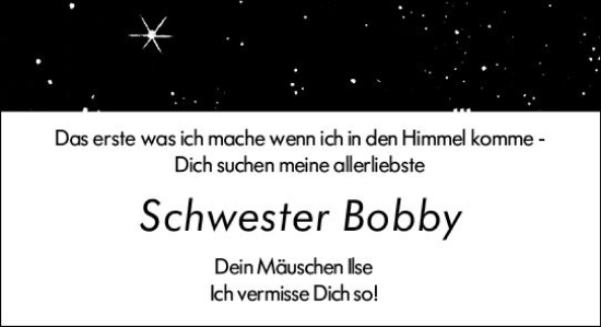 Traueranzeige von Bobby  von Wiesbadener Kurier