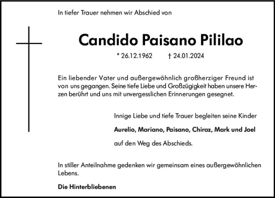 Traueranzeige von Candido Paisano Pililao von Darmstädter Echo