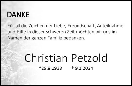 Traueranzeige von Christian Petzold von Darmstädter Echo