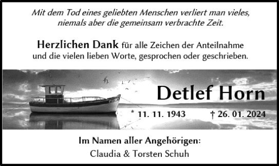 Traueranzeige von Detlef Horn von Dill Block