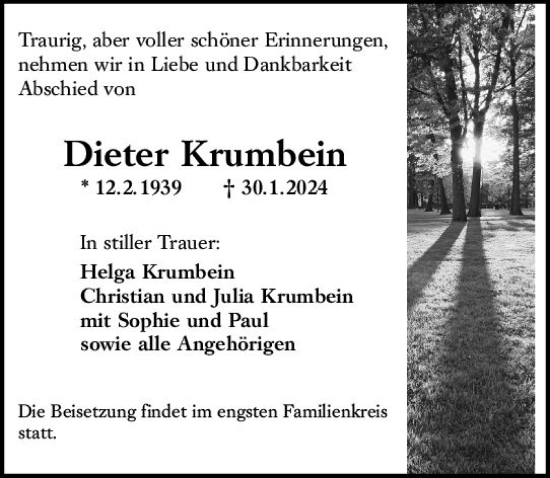 Traueranzeige von Dieter Krumbein von Groß-Gerauer Echo