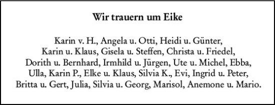 Traueranzeige von Eike  von Wiesbadener Kurier