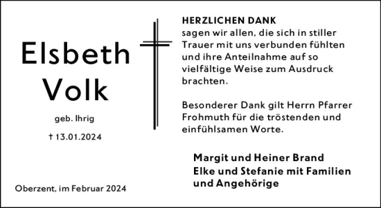 Traueranzeige von Elsbeth Volk von Odenwälder Echo