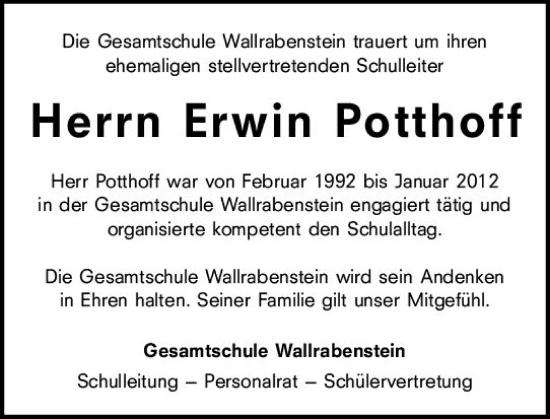 Traueranzeige von Erwin Potthoff von Idsteiner Land/Untertaunus