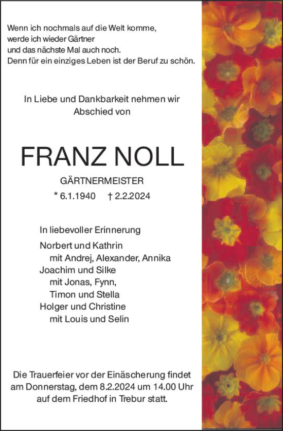 Traueranzeige von Franz Noll von Groß-Gerauer Echo