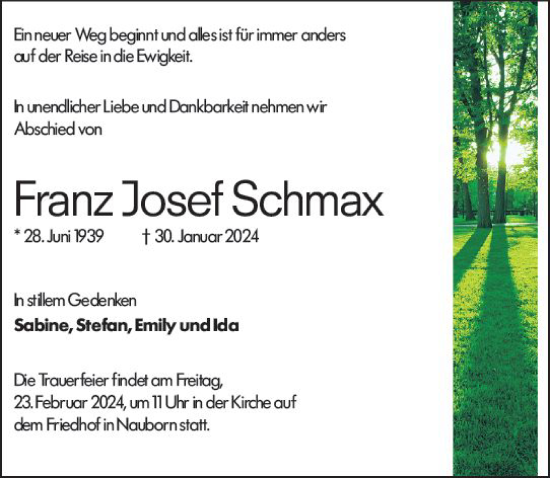 Traueranzeige von Franz Josef Schmax von Wetzlarer Neue Zeitung