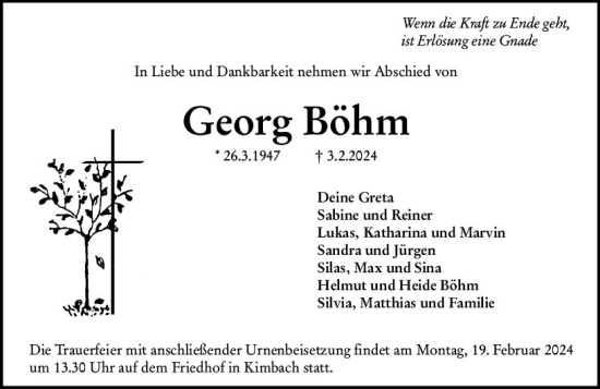 Traueranzeige von Georg Böhm von Odenwälder Echo