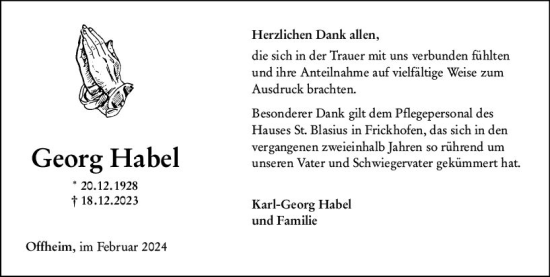 Traueranzeige von Georg Habel von Nassauische Neue Presse