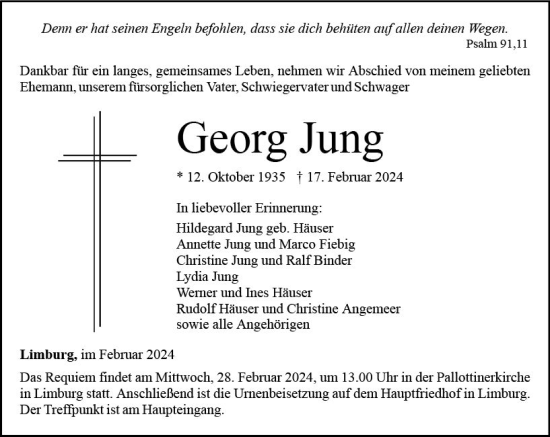 Traueranzeige von Georg Jung von Nassauische Neue Presse