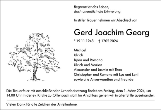 Traueranzeige von Gerd Joachim Georg von Dill Block