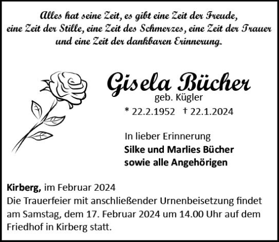 Traueranzeige von Gisela Bücher von Nassauische Neue Presse