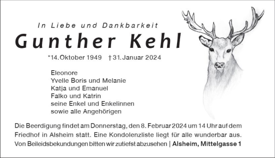 Traueranzeige von Gunther Kehl von Wormser Zeitung