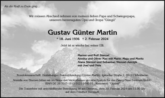 Traueranzeige von Gustav Günter Martin von Wiesbadener Kurier