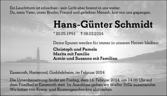 Traueranzeige von Hans-Günter Schmidt von Dill Block