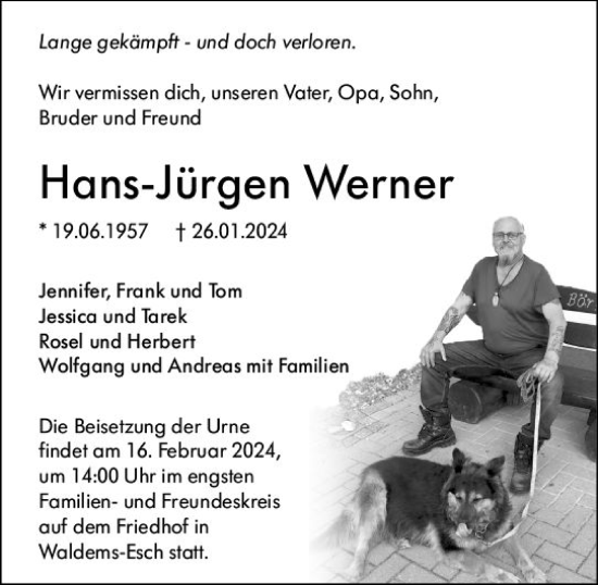 Traueranzeige von Hans-Jürgen Werner von Camberger Anzeiger