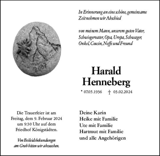 Traueranzeige von Harald Henneberg von Rüsselsheimer Echo