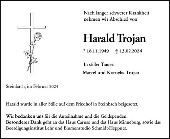Traueranzeige von Harald Trojan von Dill Block