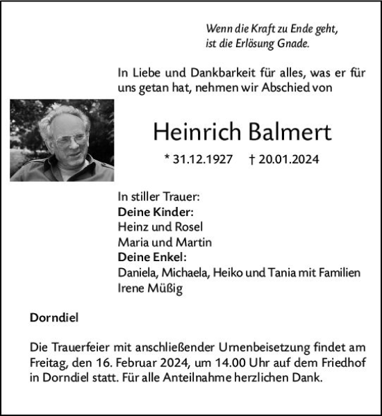 Traueranzeige von Heinrich Balmert von Darmstädter Echo