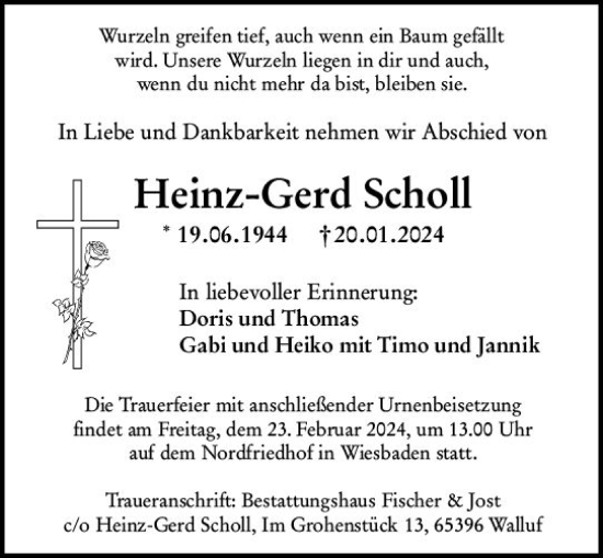 Traueranzeige von Heinz-Gerd Scholl von Wiesbadener Kurier