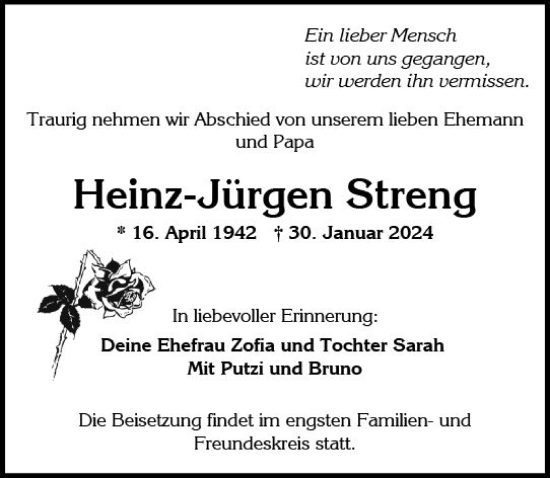 Traueranzeige von Heinz-Jürgen Streng von Wiesbadener Kurier