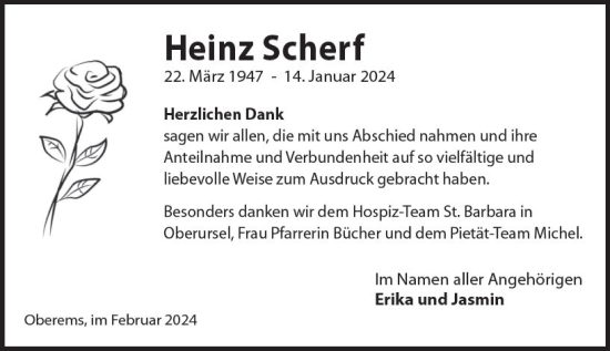 Traueranzeige von Heinz Scherf von Camberger Anzeiger