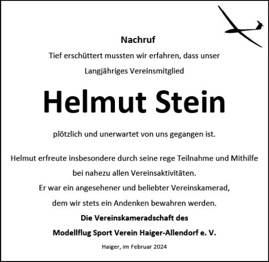 Traueranzeige von Helmut Stein von Dill Block