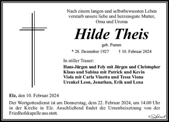 Traueranzeige von Hilde Theis von Nassauische Neue Presse