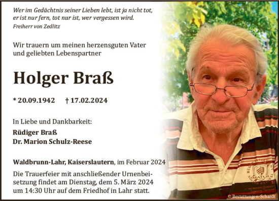 Traueranzeige von Holger Braß von Nassauische Neue Presse