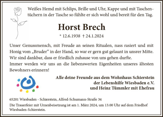 Traueranzeige von Horst Brech von Wiesbadener Kurier