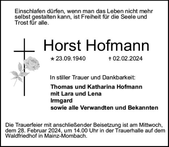 Traueranzeige von Horst Hofmann von Allgemeine Zeitung Mainz