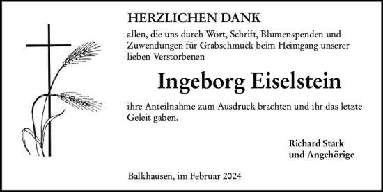 Traueranzeige von Ingeborg Eiselstein von Darmstädter Echo